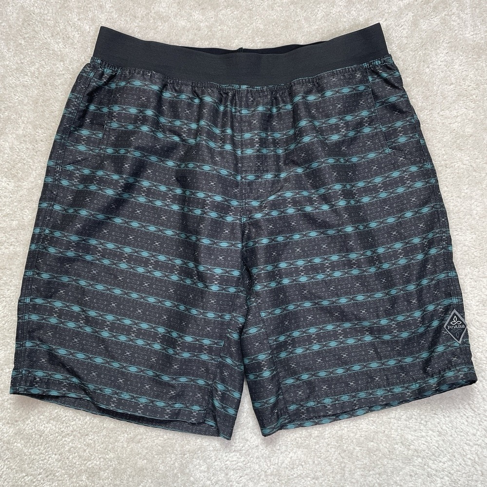 PrAna Mojo Shorts Mens L Black Cenote Pattern Hybrid Quick Dry